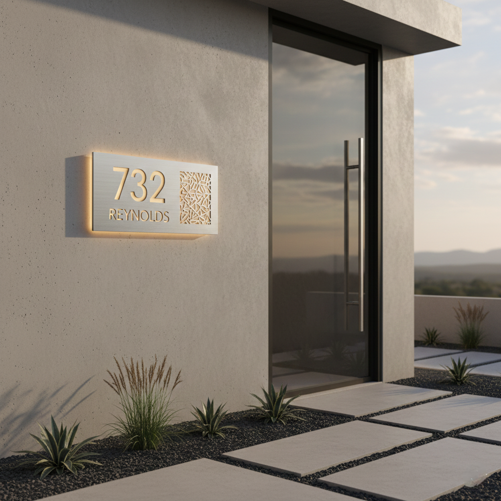 Customized Contemporary House Number Plate W/ Name